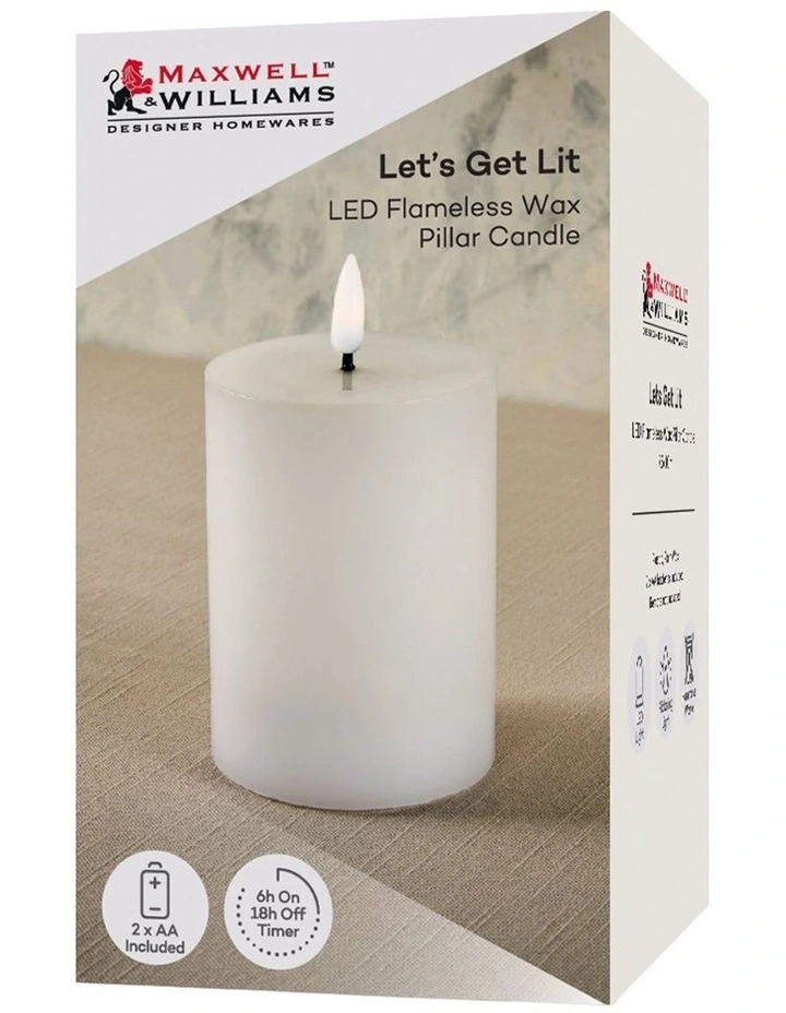 Let's Get Lit LED Flameless Wax Pillar Candle 7.5x10cm Gift Boxed in Natural image 3
