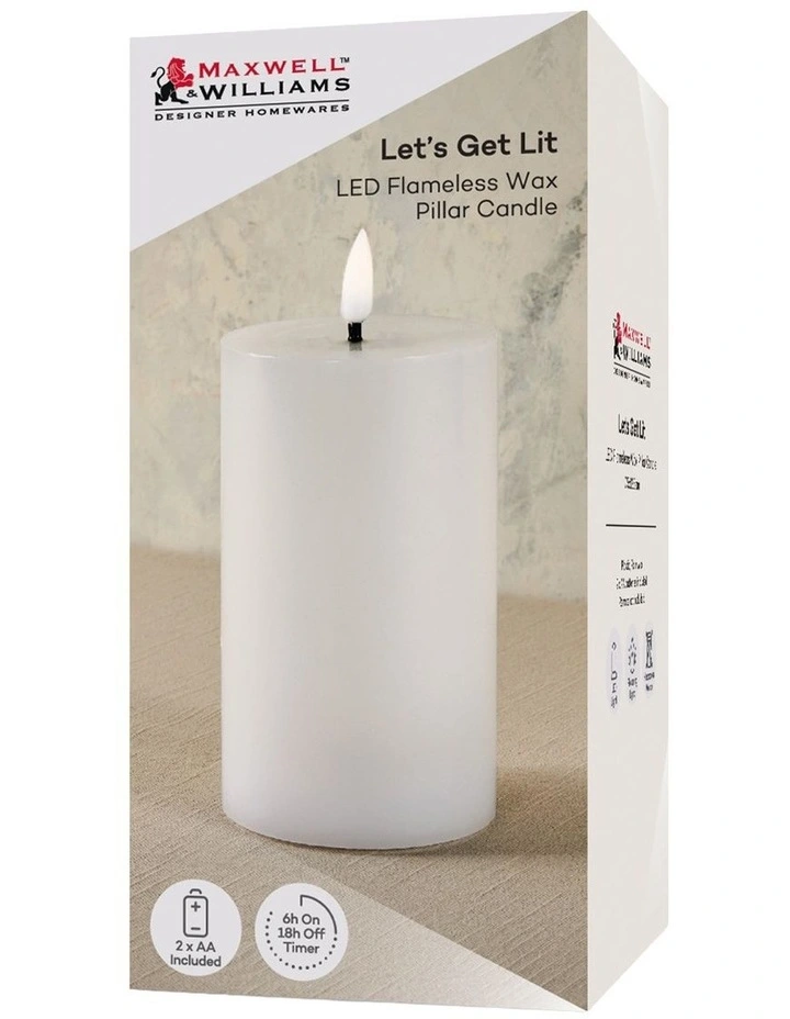 Let's Get Lit LED Flameless Wax Pillar Candle 7.5x12.5cm Gift Boxed in Natural image 3