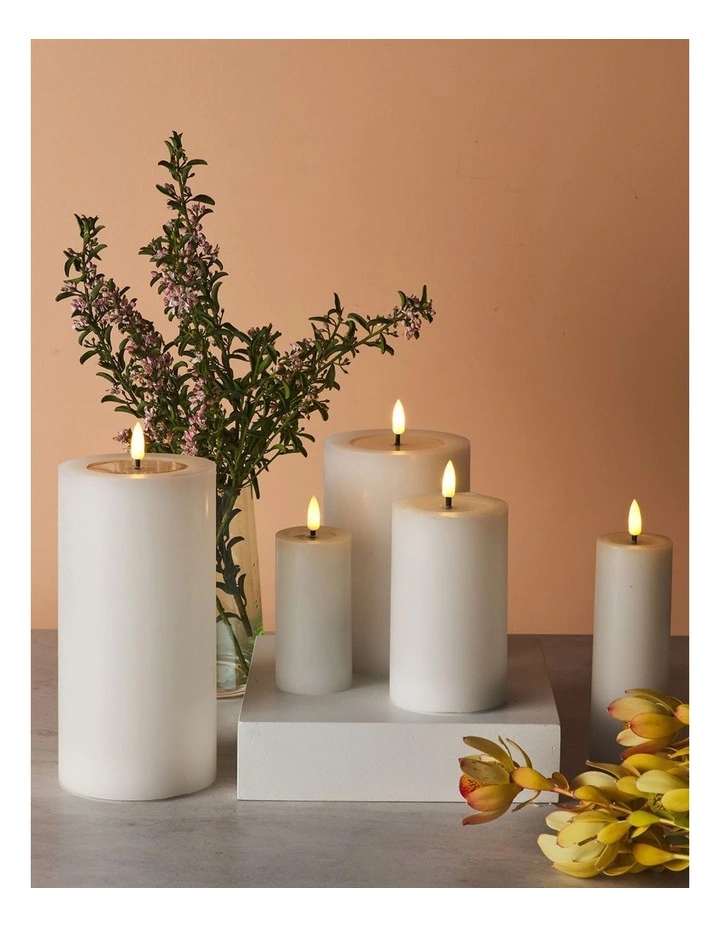 Let's Get Lit LED Flameless Wax Pillar Candle 7.5x12.5cm Gift Boxed in Natural image 5