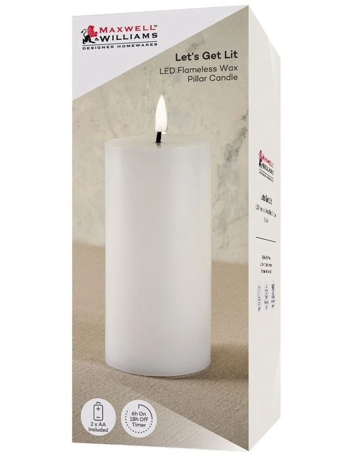 Let's Get Lit LED Flameless Wax Pillar Candle 7.5x15cm Gift Boxed in Natural image 3