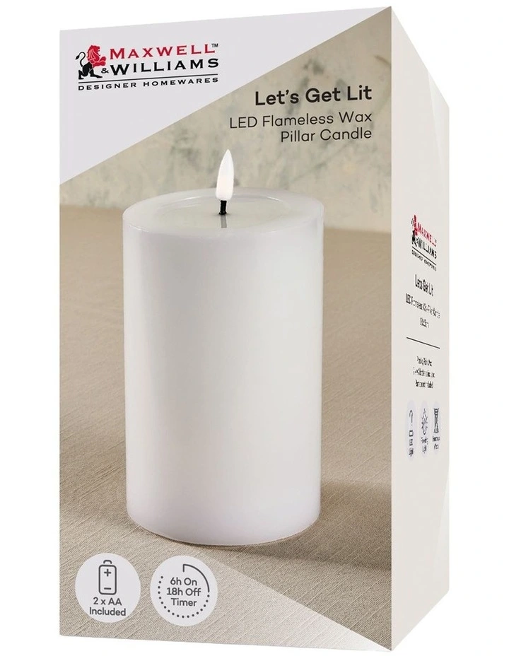 Let's Get Lit LED Flameless Wax Pillar Candle 10x15cm Gift Boxed in Natural image 3