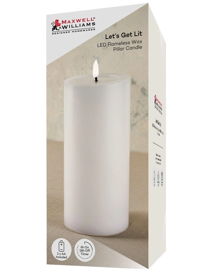 Let's Get Lit LED Flameless Wax Pillar Candle 10x20cm Gift Boxed in Natural image 3