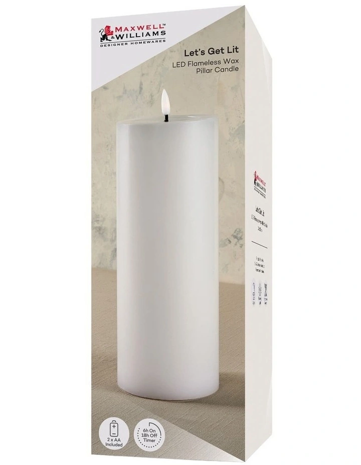 Let's Get Lit LED Flameless Wax Pillar Candle 10x25cm Gift Boxed in Natural image 3