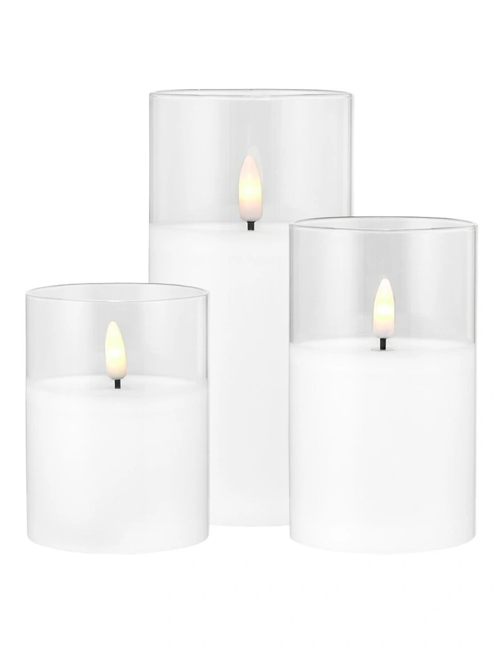 Let's Get Lit LED Flameless Wax Candle Glass Hurricane Set of 3 Gift Boxed in Clear image 1