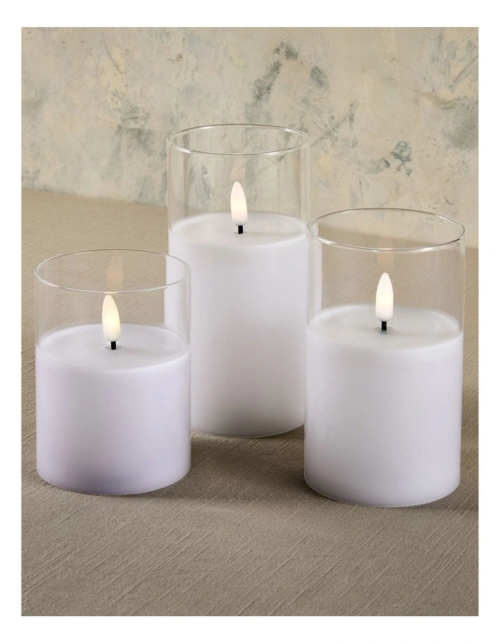 Let's Get Lit LED Flameless Wax Candle Glass Hurricane Set of 3 Gift Boxed in Clear image 6