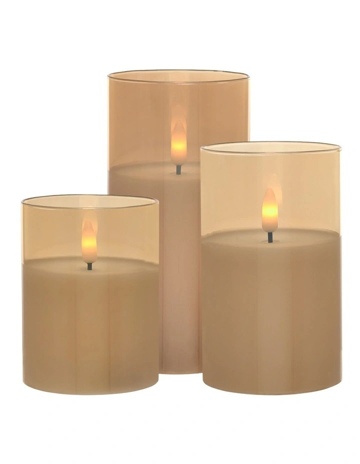 Let's Get Lit LED Flameless Wax Candle Glass Hurricane Set of 3 Gift Boxed in Gold image 1