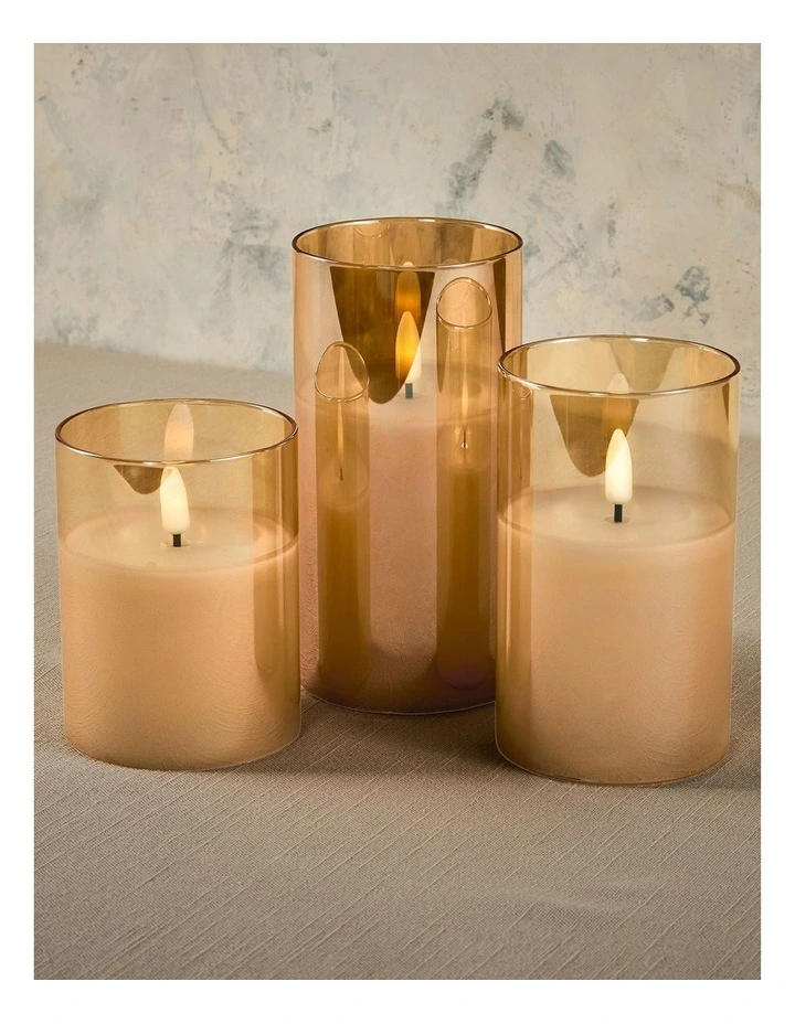 Let's Get Lit LED Flameless Wax Candle Glass Hurricane Set of 3 Gift Boxed in Gold image 6