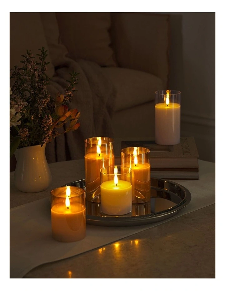 Let's Get Lit LED Flameless Wax Candle Glass Hurricane Set of 3 Gift Boxed in Gold image 7