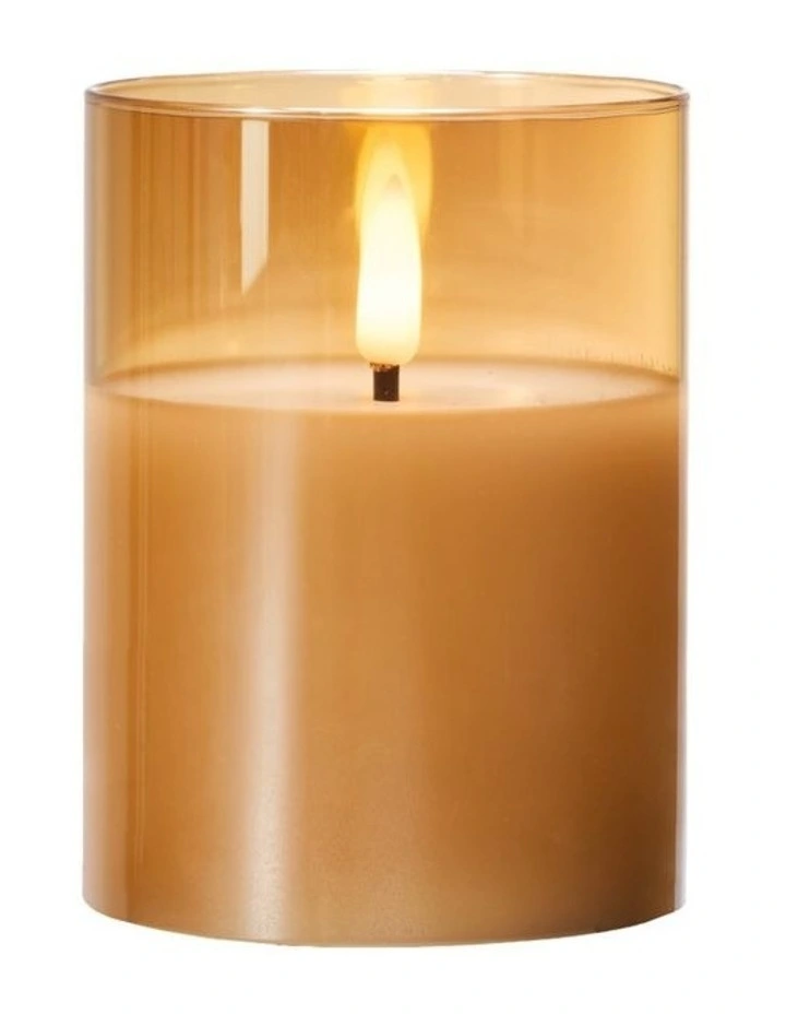 Let's Get Lit LED Flameless Candle Glass Hurricane Gold 10cm Gift Boxed image 1