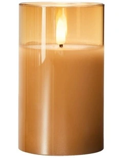 Let's Get Lit LED Flameless Candle Glass Hurricane Gold 12.5cm Gift Boxed