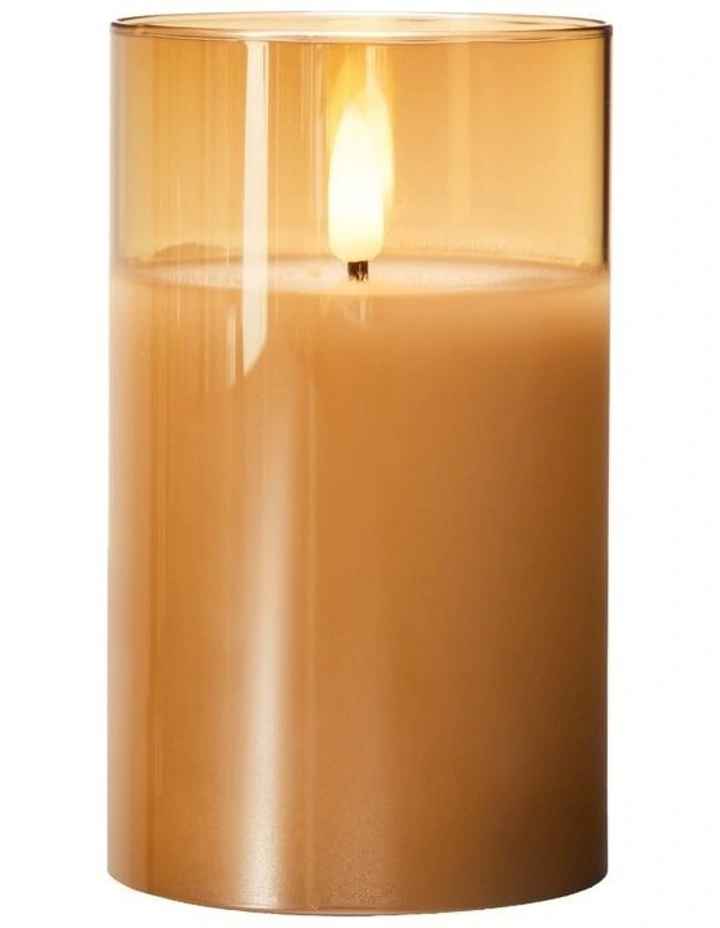 Let's Get Lit LED Flameless Candle Glass Hurricane Gold 12.5cm Gift Boxed image 1
