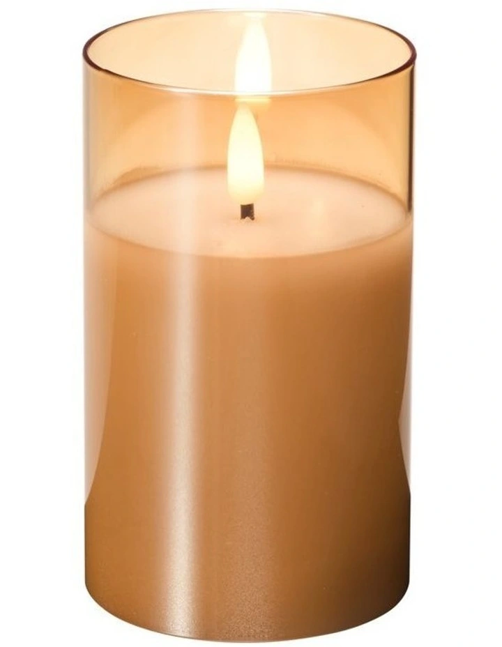 Let's Get Lit LED Flameless Candle Glass Hurricane Gold 12.5cm Gift Boxed image 2