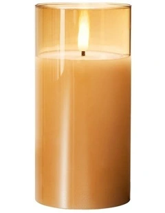 Let's Get Lit LED Flameless Candle Glass Hurricane Gold 15cm Gift Boxed
