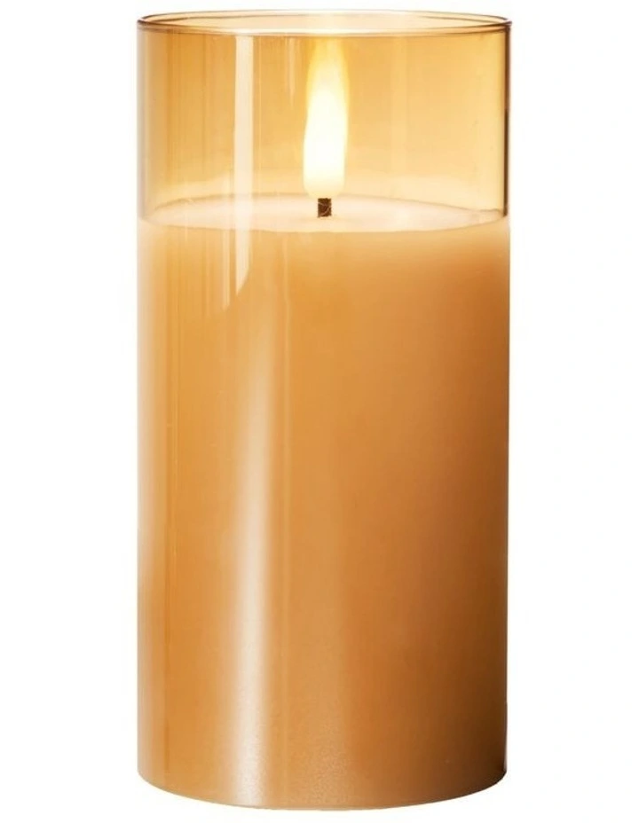Let's Get Lit LED Flameless Candle Glass Hurricane Gold 15cm Gift Boxed image 1