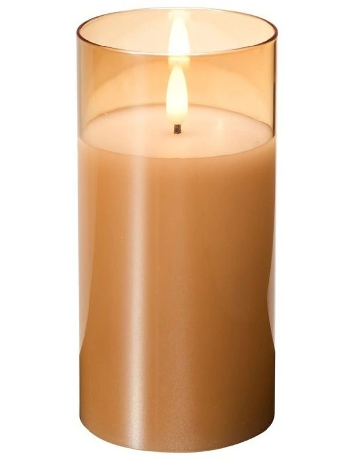 Let's Get Lit LED Flameless Candle Glass Hurricane Gold 15cm Gift Boxed image 2