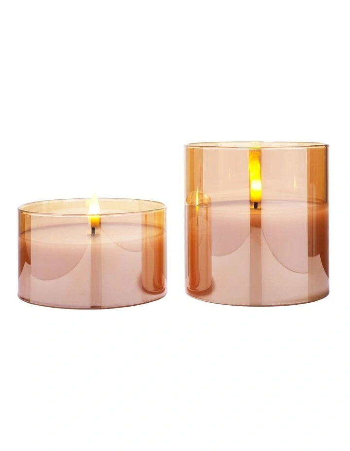 Let's Get Lit LED Flameless Candle Glass Hurricane Gold Set of 2 Gift Boxed image 1
