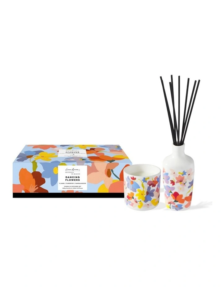Prudence De Marchi Dancing Flowers Candle 180g & 150ml Diffuser Giftbox Set image 1