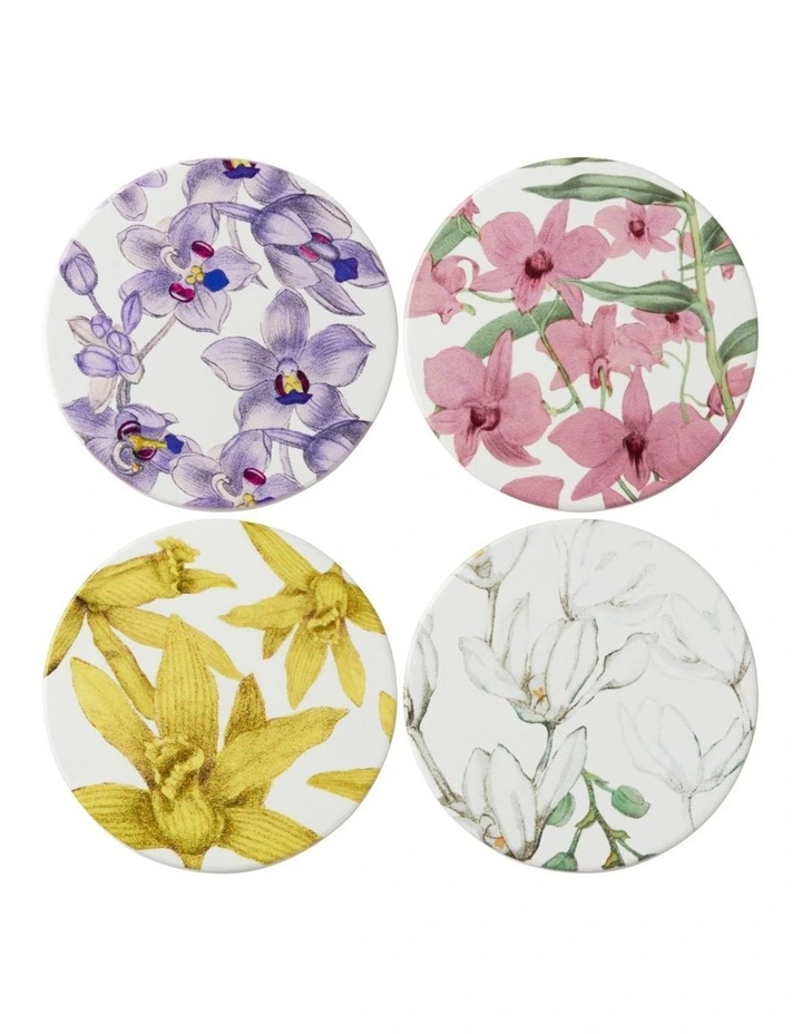 Royal Botanic Orchids Ceramic Round Coaster 9.5cm Set of 4 in Multi image 1