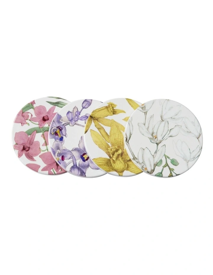 Royal Botanic Orchids Ceramic Round Coaster 9.5cm Set of 4 in Multi image 2