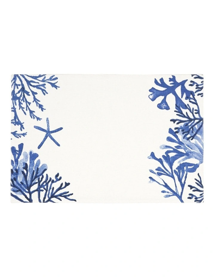 Blue Coral Cotton Placemat 45x30cm in Snow image 1
