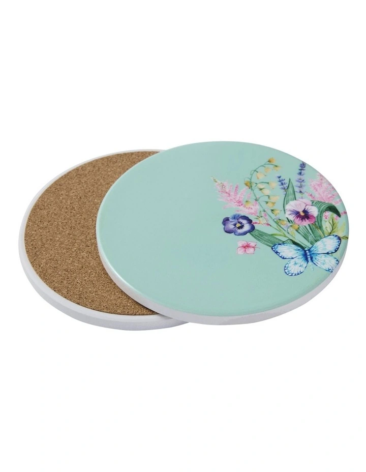Botanica Ceramic Round Coaster 10cm in Aqua image 2