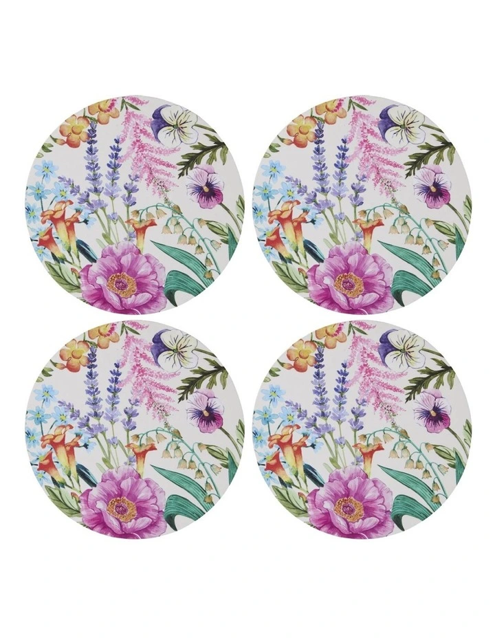 Botanica Round Cork Back Coaster 10cm Set of 4 Gift Boxed in Multi image 1