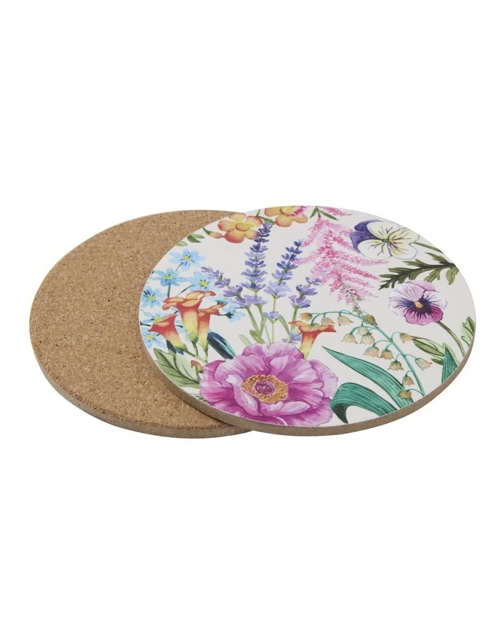 Botanica Round Cork Back Coaster 10cm Set of 4 Gift Boxed in Multi image 2