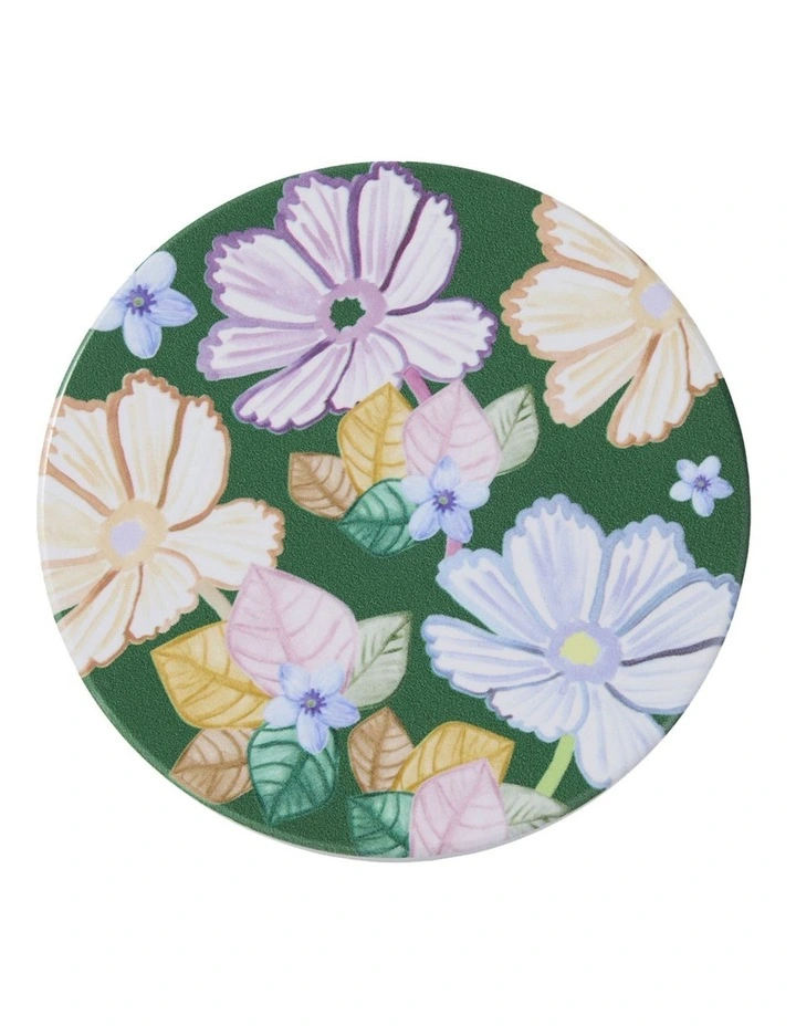 Poppy Love Ceramic Round Coaster 10cm in Green image 1