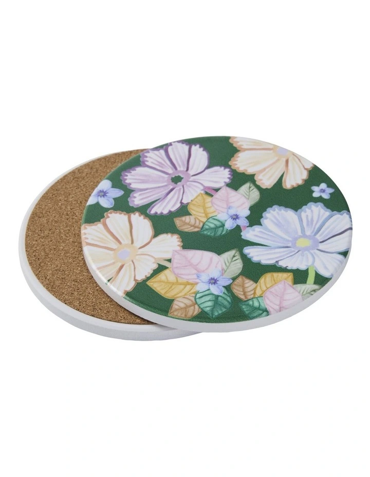 Poppy Love Ceramic Round Coaster 10cm in Green image 2