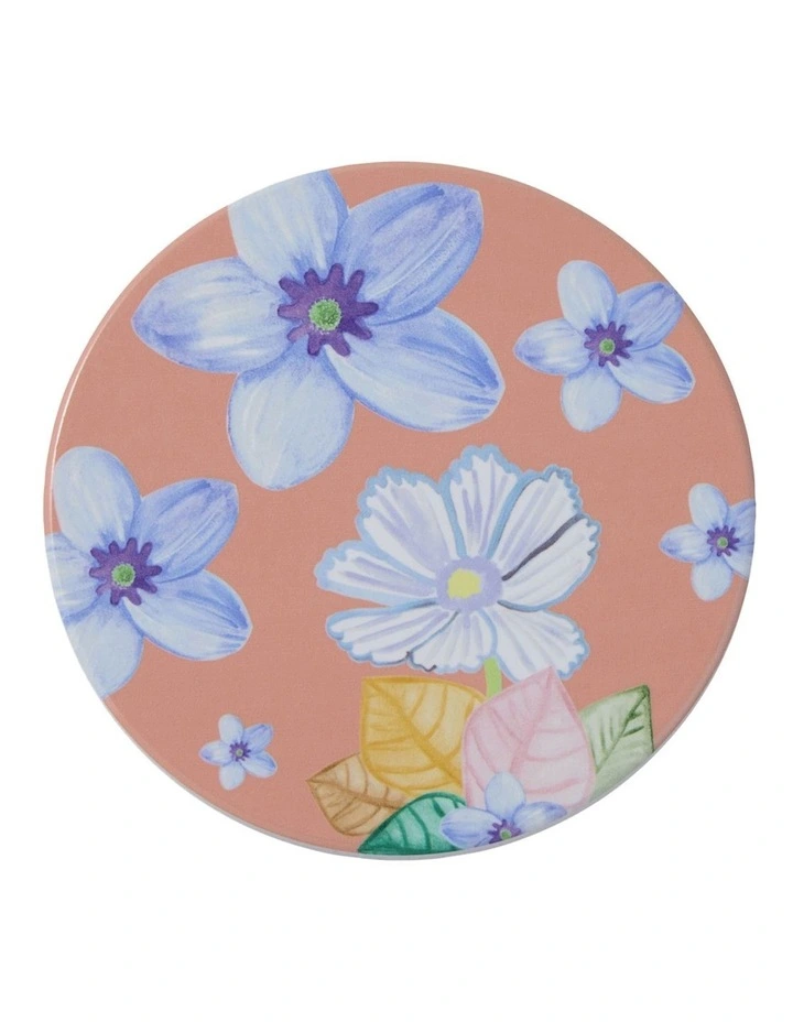 Poppy Love Ceramic Round Coaster 10cm in Peach image 1