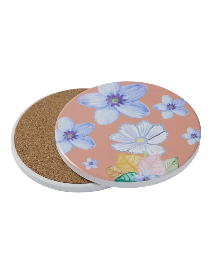 Poppy Love Ceramic Round Coaster 10cm in Peach image 2