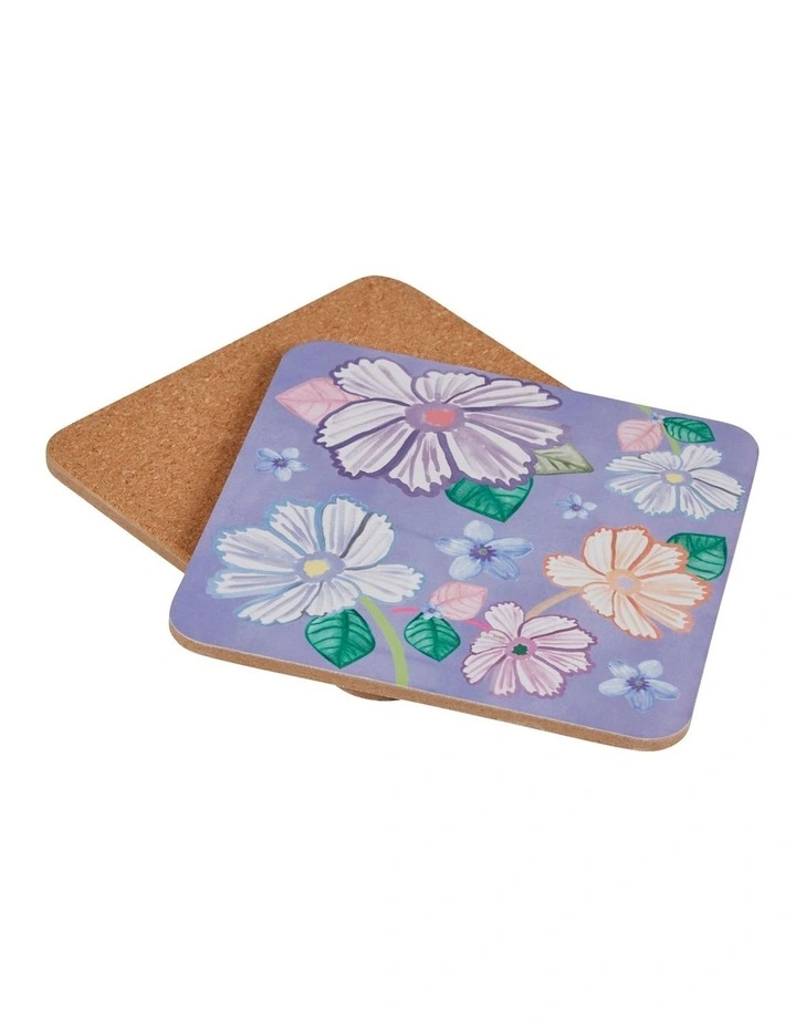 Poppy Love Cork Back Coaster 10.5cm Set of 4 Gift Boxed in Purple image 2