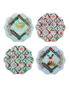 Tis The Season Scallop Ceramic Coaster 10cm Set of 4 in Multi