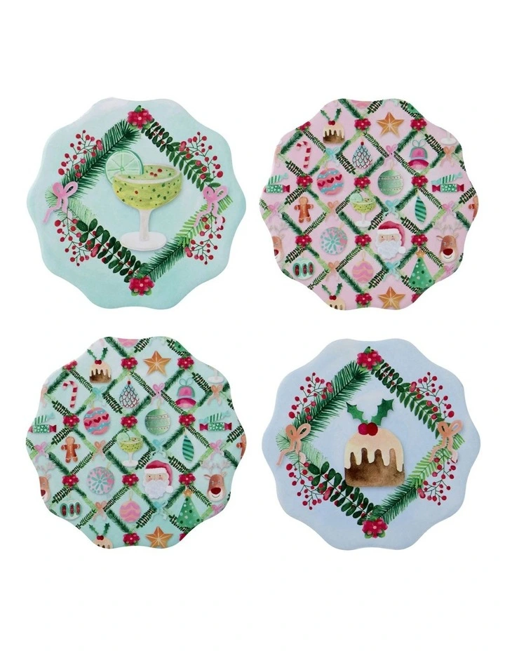 Tis The Season Scallop Ceramic Coaster 10cm Set of 4 in Multi image 1