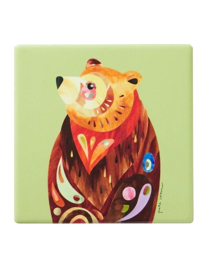 Pete Cromer Woodland Creatures Ceramic Square Coaster 10cm Brown Bear image 1