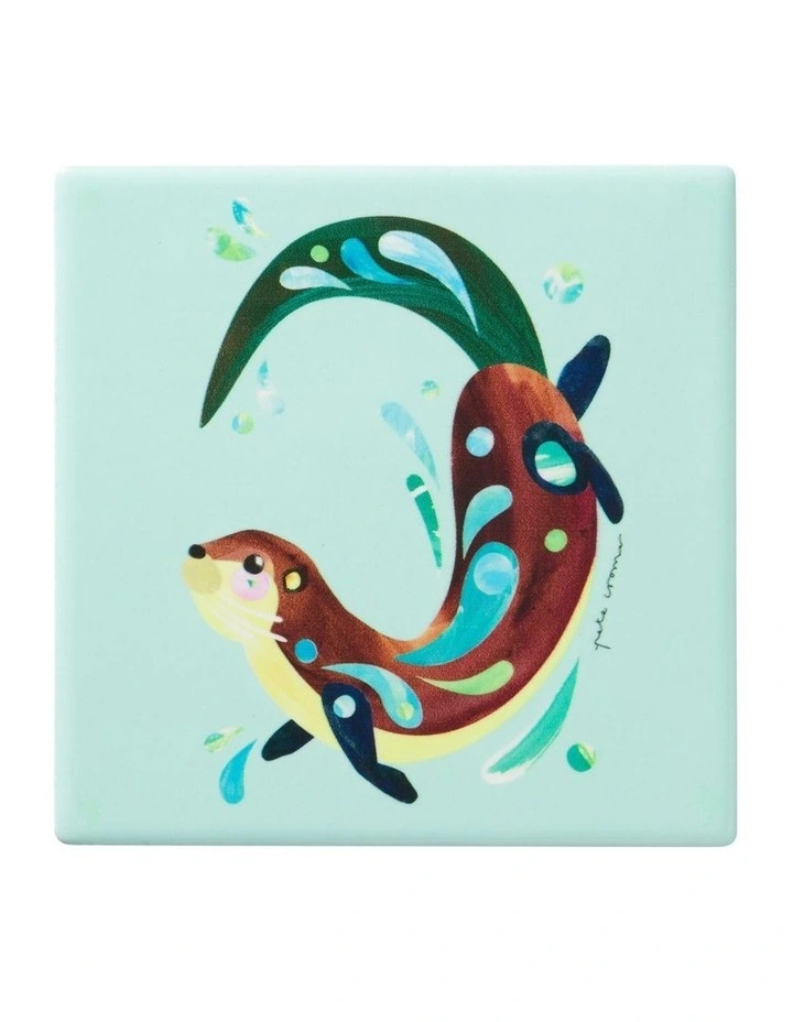 Pete Cromer Woodland Creatures Ceramic Square Coaster 10cm Otter image 1