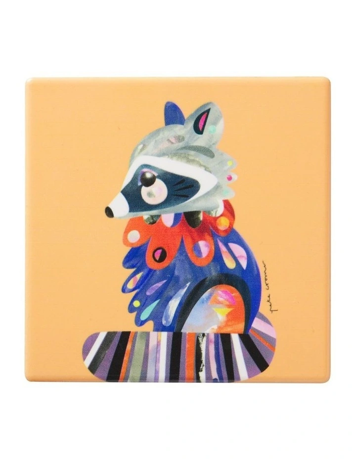 Pete Cromer Woodland Creatures Ceramic Square Coaster 10cm Racoon image 1