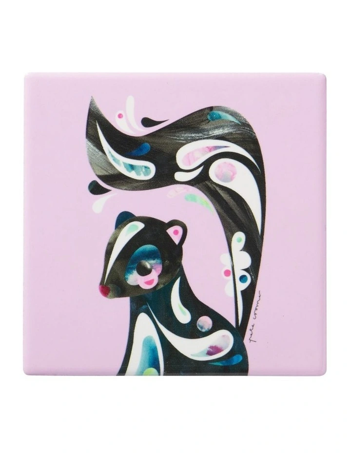 Pete Cromer Woodland Creatures Ceramic Square Coaster 10cm Skunk image 1