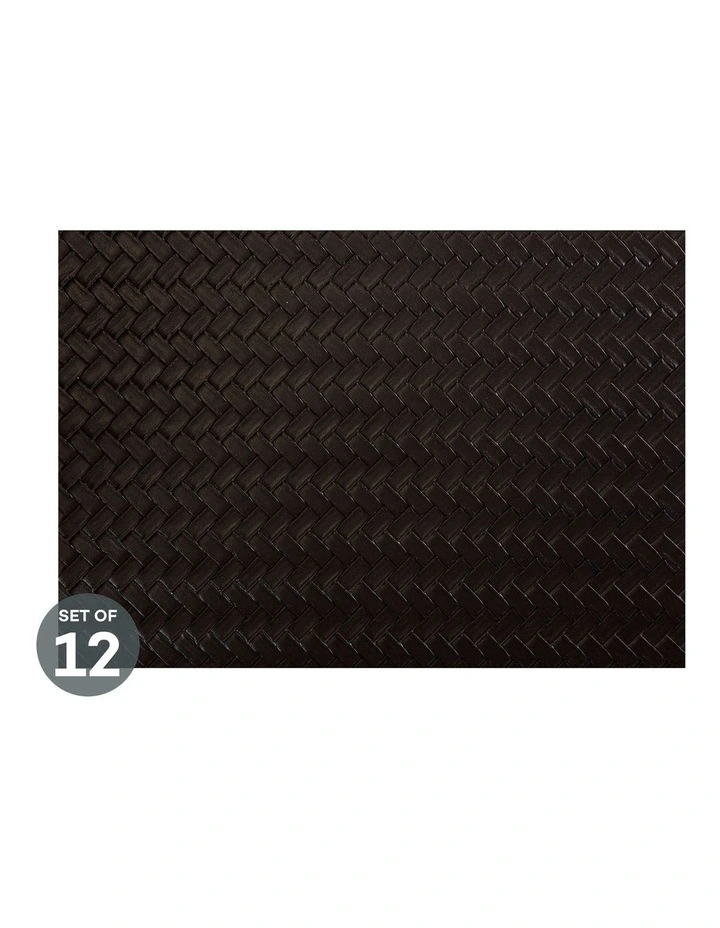 Table Accents Leather Look Placemat 43x30cm Set of 12 in Black Plait image 2