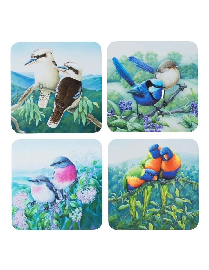 Birds of Australia KC 10 Year Anniversary 10.5cm Set of 4 Gift Boxed Cork Back Coaster image 1