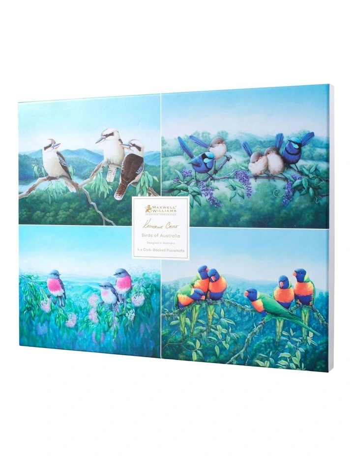 Birds of Australia KC 10-Year Anniversary 34x26.5cm Set of 4 Cork Back Placemat in Multi image 2