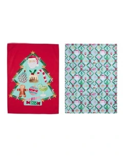Tis The Season Tea Towel Set of 2 50x70cm in Multi