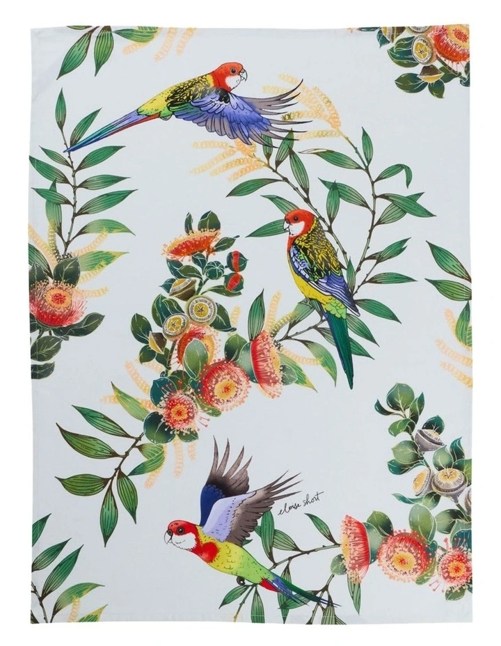 Eloise Short Native Grace Eastern Rosella Tea Towel 50x70cm in Multi image 1