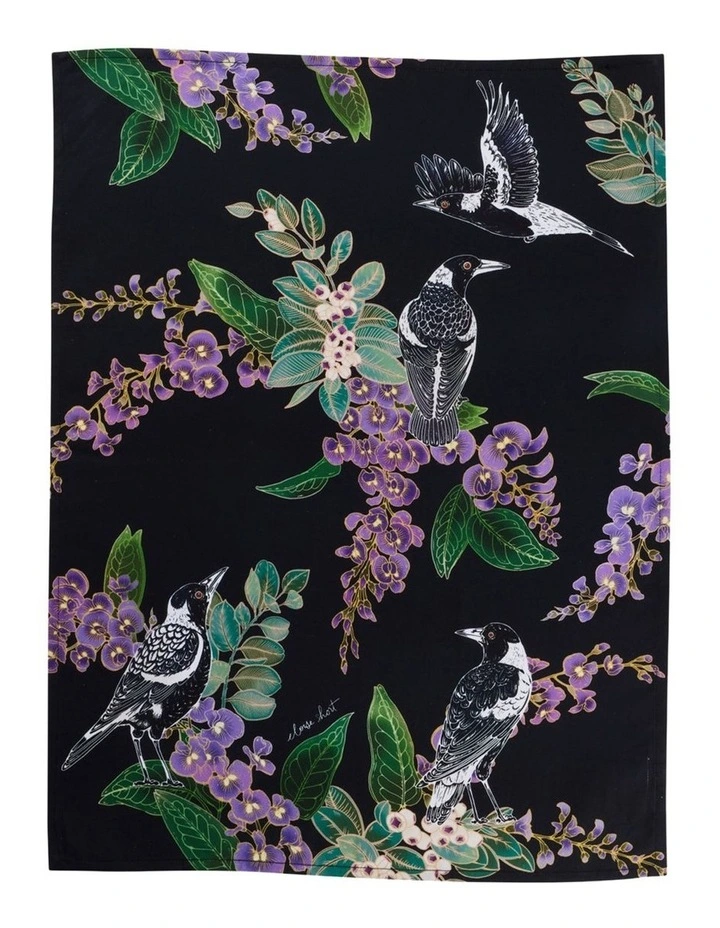Eloise Short Native Grace Magpie Tea Towel 50x70cm in Multi image 1