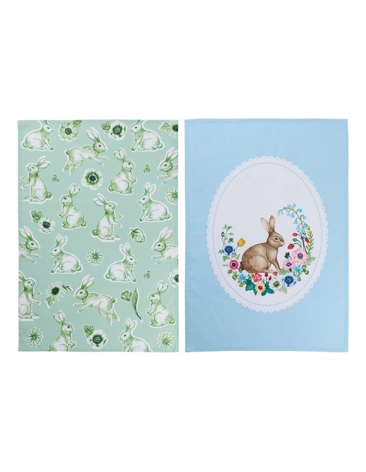Clover and Cotton Tail Tea Towel 50x70cm Set of 2 in Multi image 1