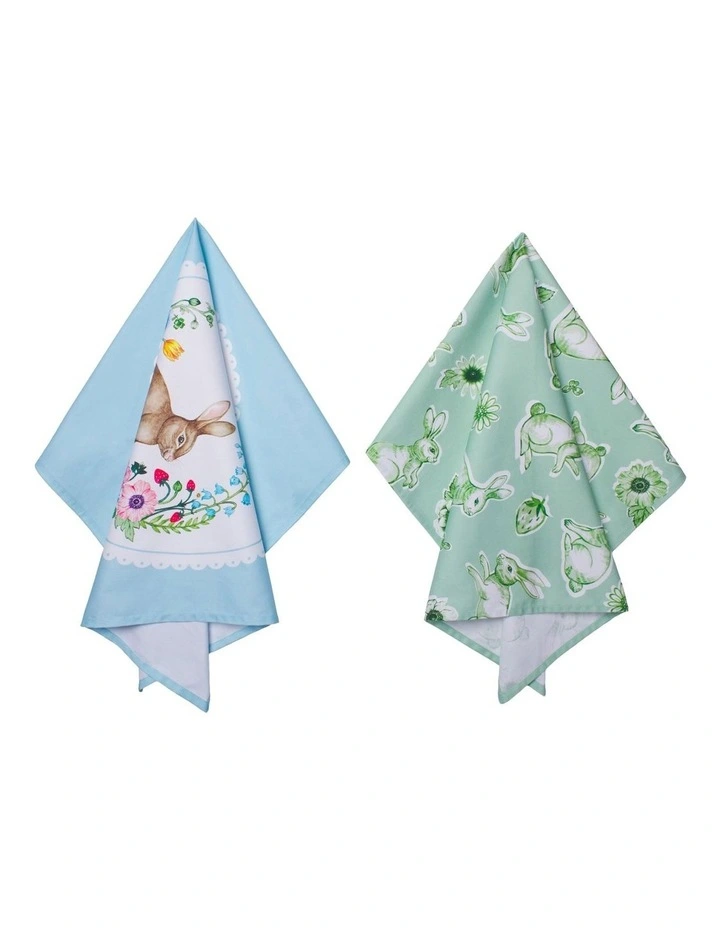 Clover and Cotton Tail Tea Towel 50x70cm Set of 2 in Multi image 2