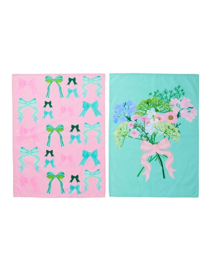 Cherish Tea Towel Set of 2 50x70cm in Multi image 1