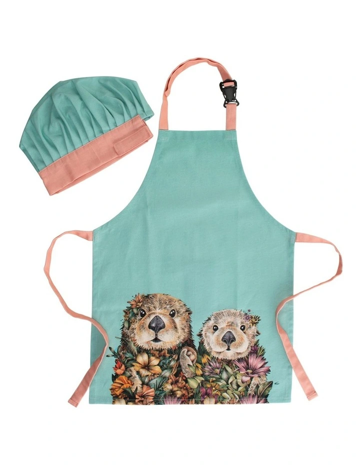 Marini Ferlazzo Wild Planet Kids Apron & Hat Set Sea Otters in Blue image 1