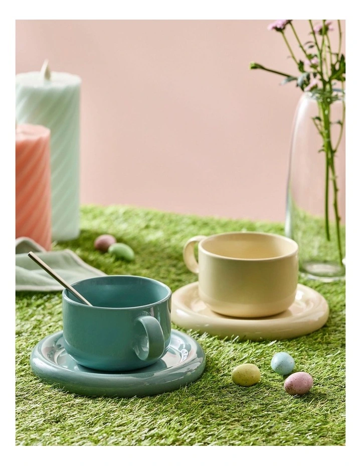 Finn Teacup And Saucer Set of 4 in Seagrass And Parchment image 5