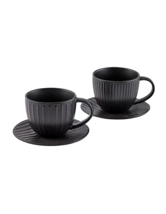 Barista Blake Teacup & Saucer Set 350ml 4 Piece in Charcoal